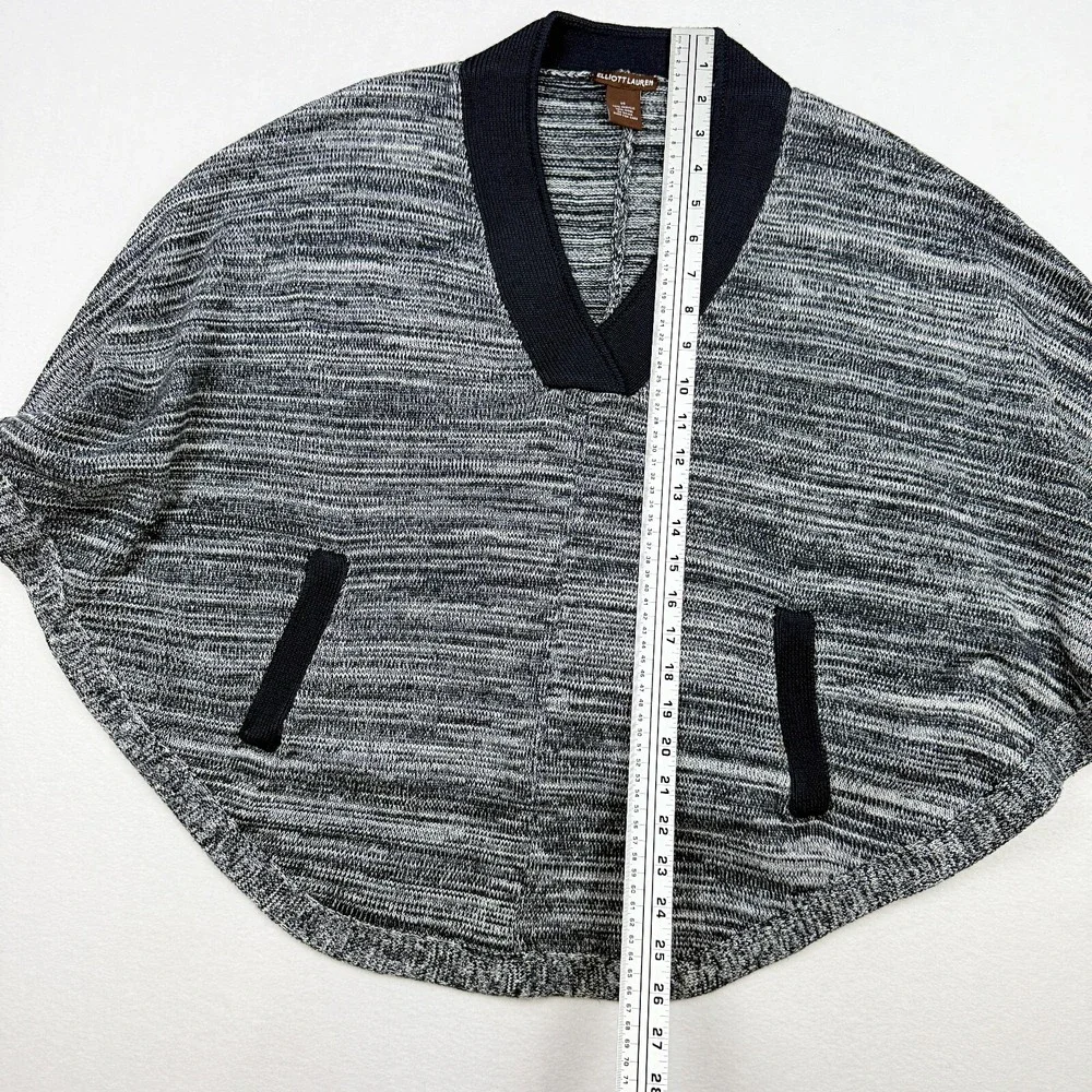 Elliott Lauren Knit Poncho V-Neck Pullover Sweater Pockets Blue XS‎ Womens